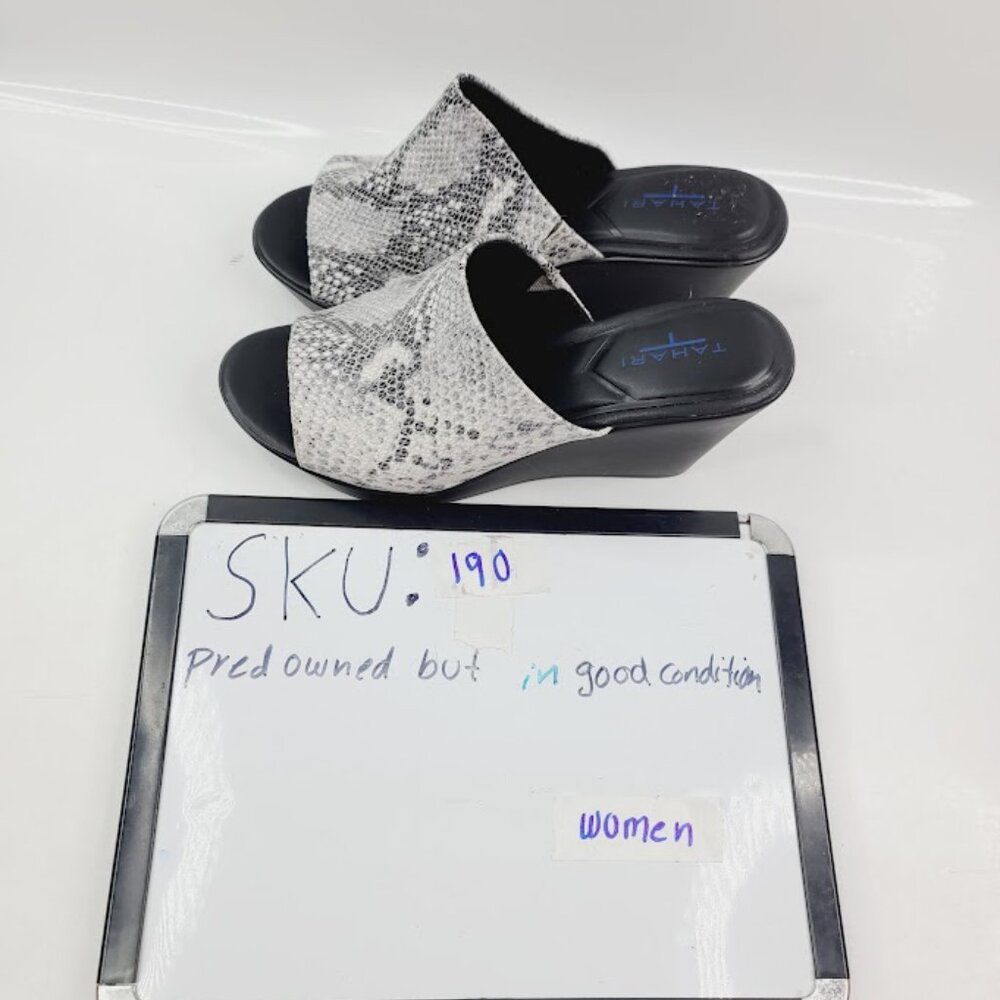 Tahari Women's Black Gray Mylana Snake‎ Skin Wedge Slide Sandal Size 8 - Picture 7 of 7